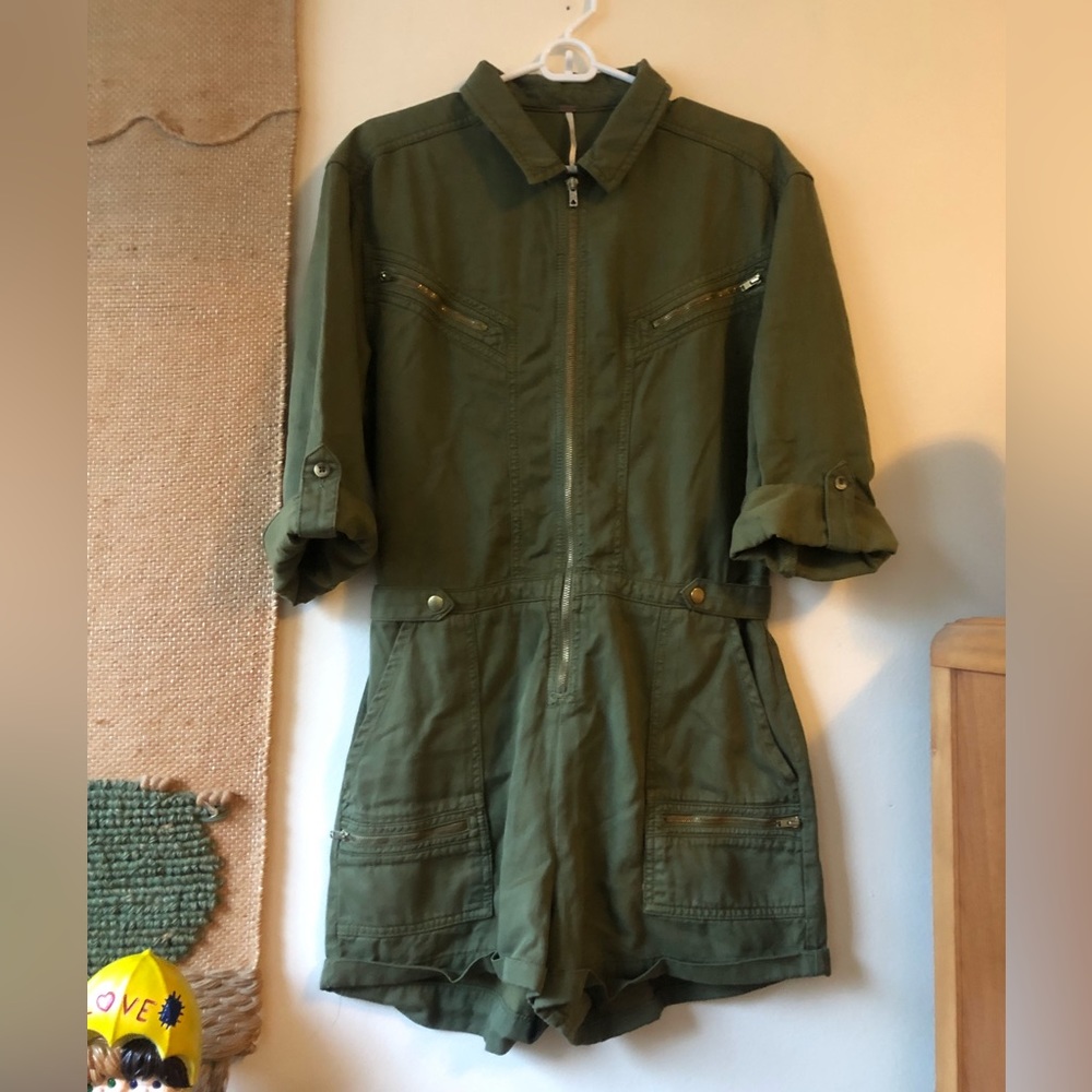 Free people army green jumpsuit